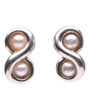 Tiffany & Co 925 Sterling Silver Infinity Swirl Pearl Stud Earrings